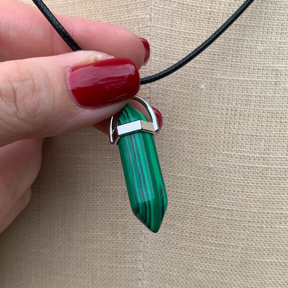Handmade Malachite Stone Dagger Amulet Necklace - Picture 11 of 11